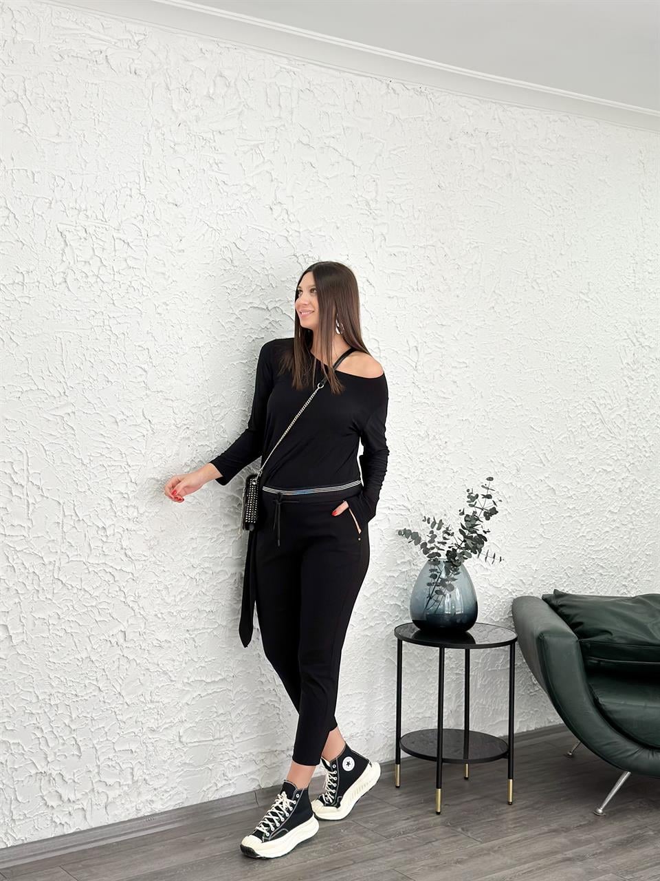 SACRE SİYAH BEL DETAYLI PANTOLON