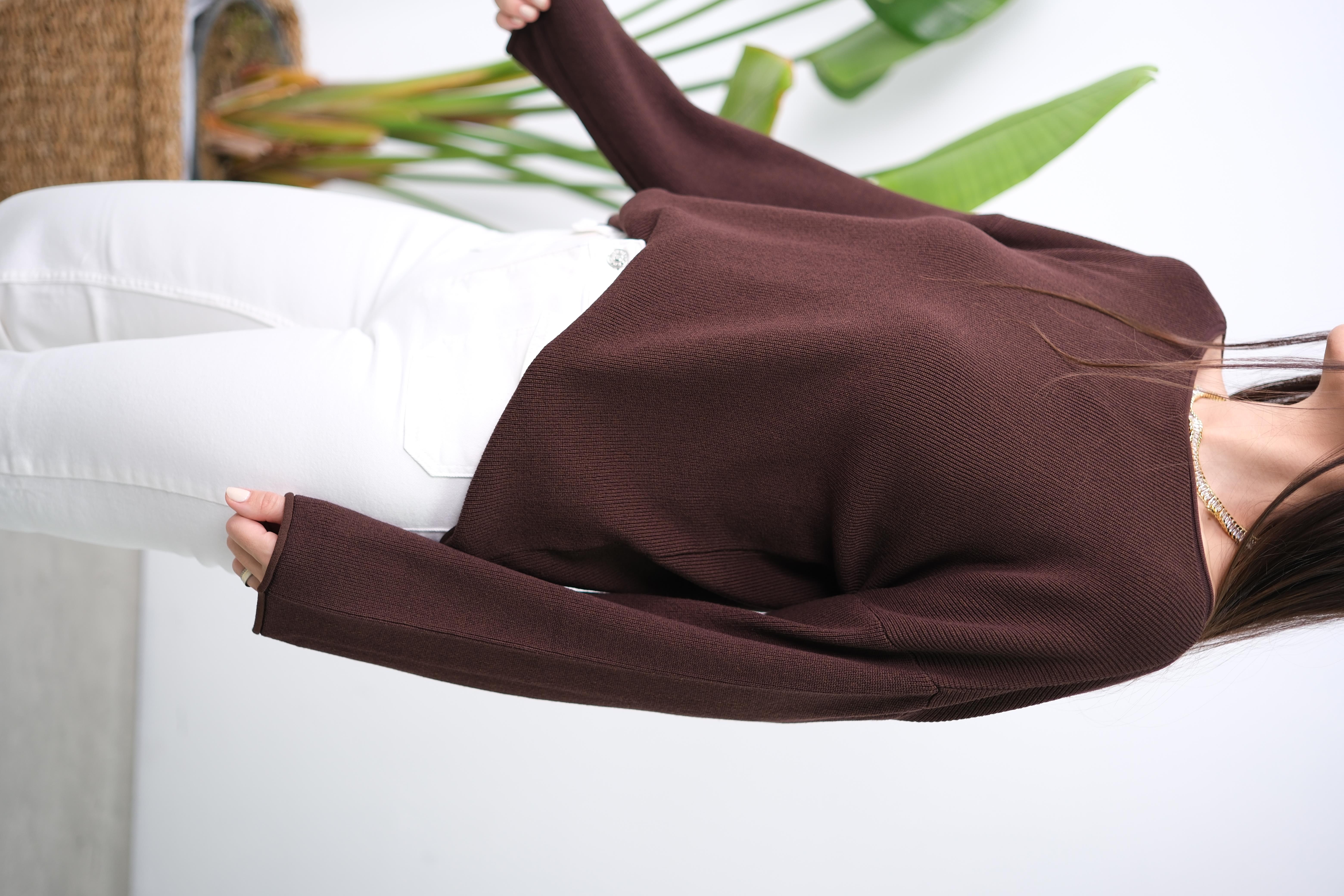 SALLY KAHVE KAYIK YAKA TRİKO