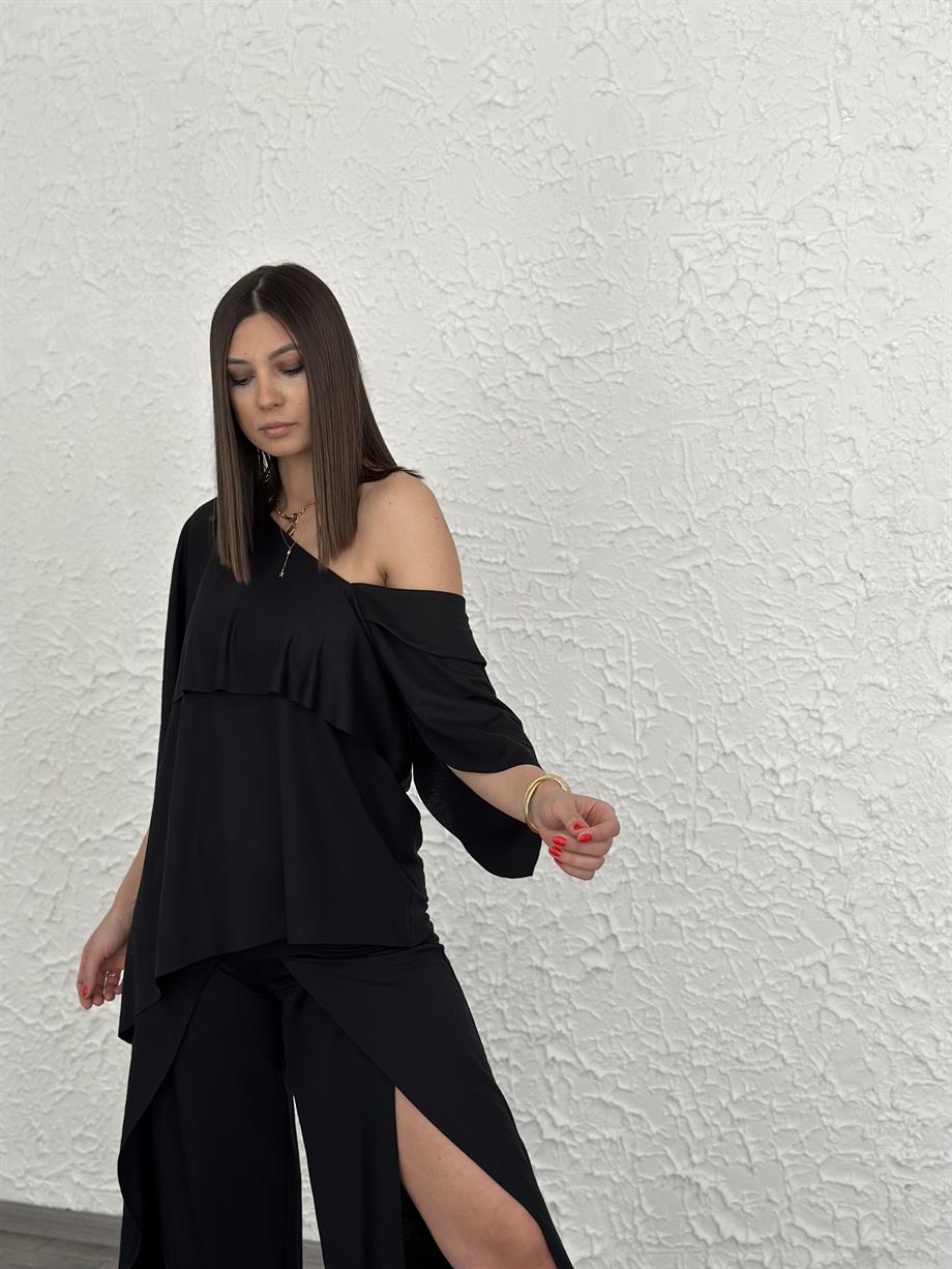 SAN POLO ASİMETRİK SİYAH BLUZ