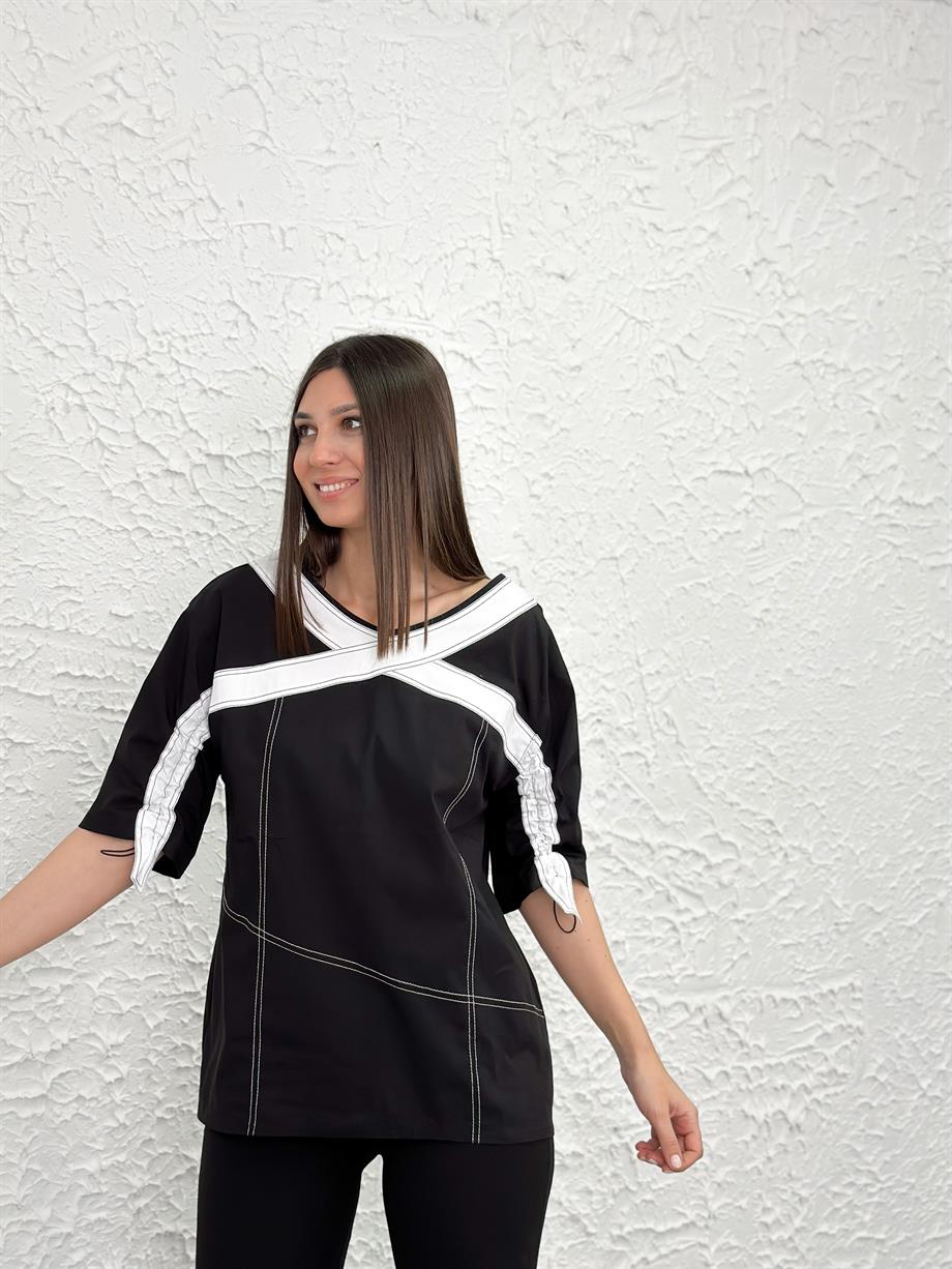 SANDRA SİYAH TASARIM BLUZ