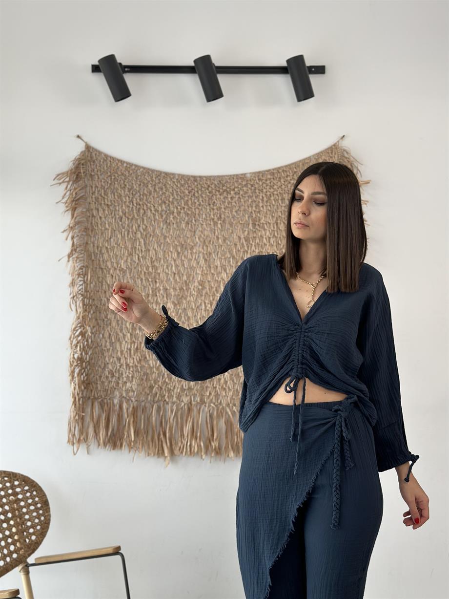 SANTORİNİ PETROL MÜSLİN BLUZ