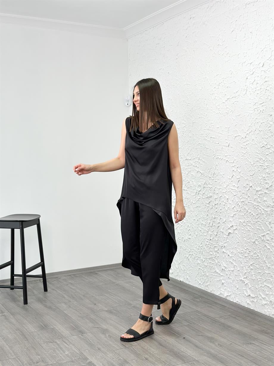 SATEEN SİYAH TASARIM PANTOLON