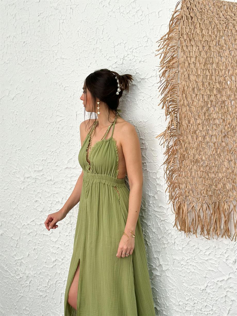 SCARLET SAGE GREEN MÜSLİN ELBİSE