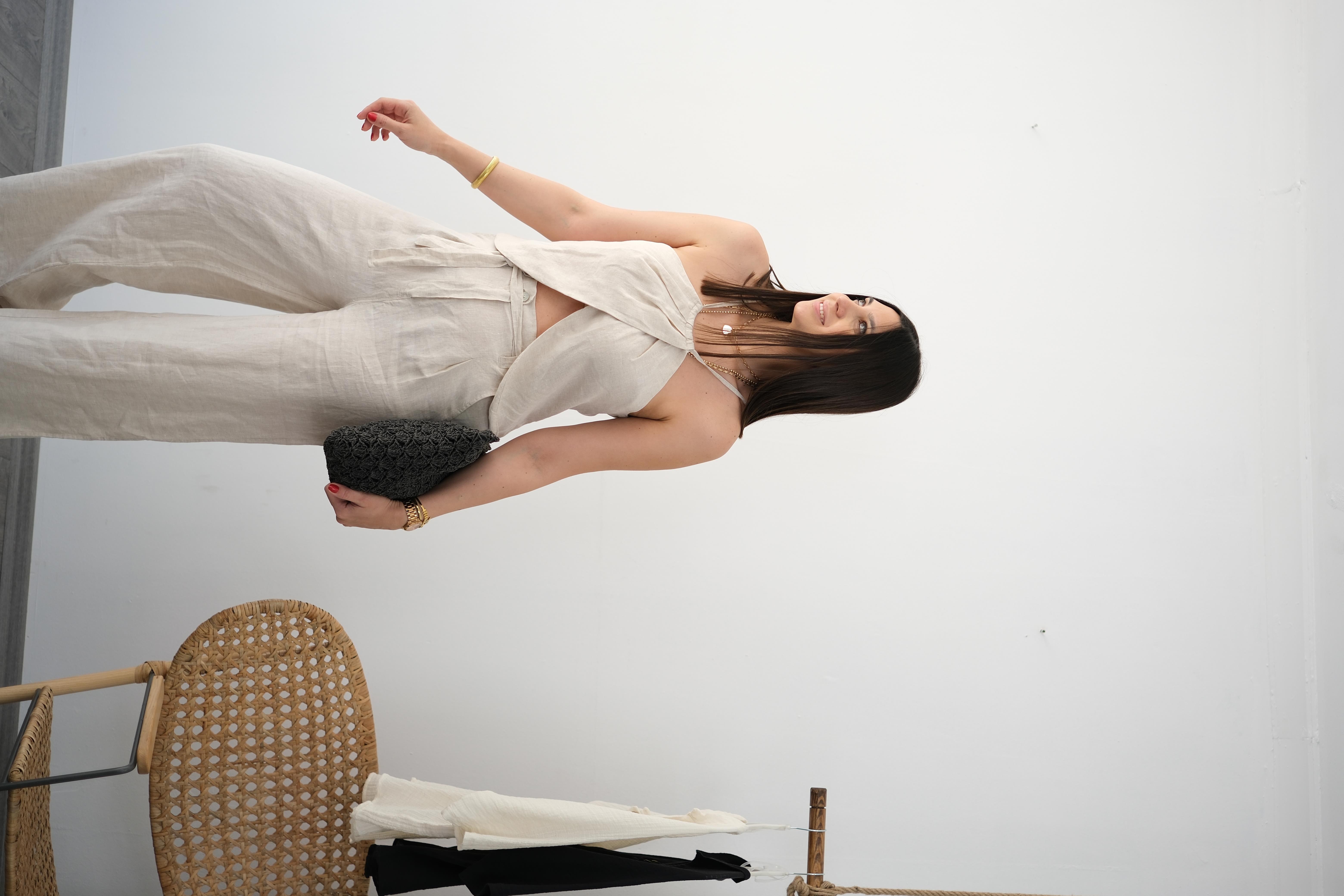 SELENA TASARIM TAŞ KETEN BLUZ