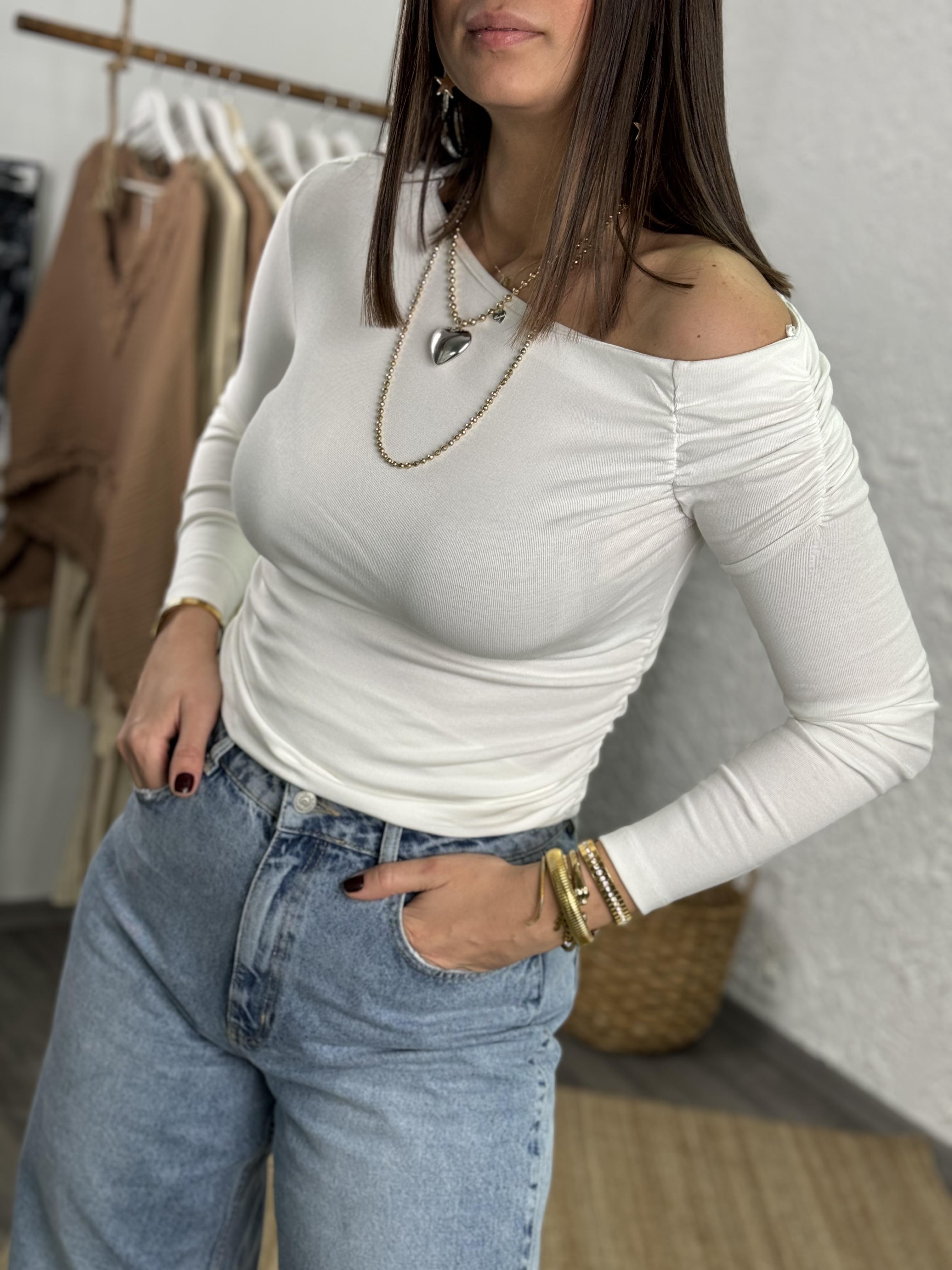 SENTA OMUZ DETAYLI BEYAZ BLUZ