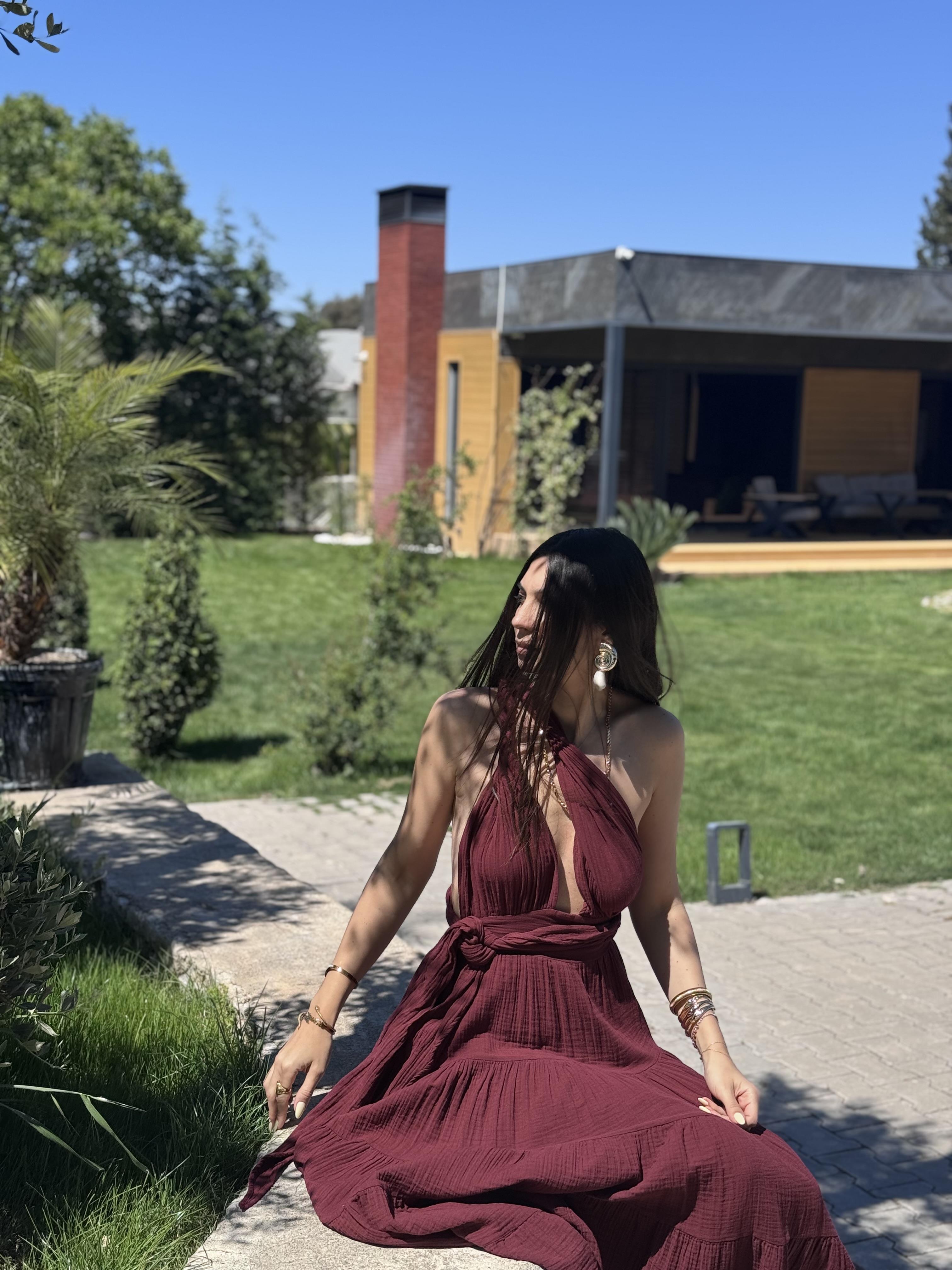 SERNOS BORDO TASARIM MÜSLİN ELBİSE