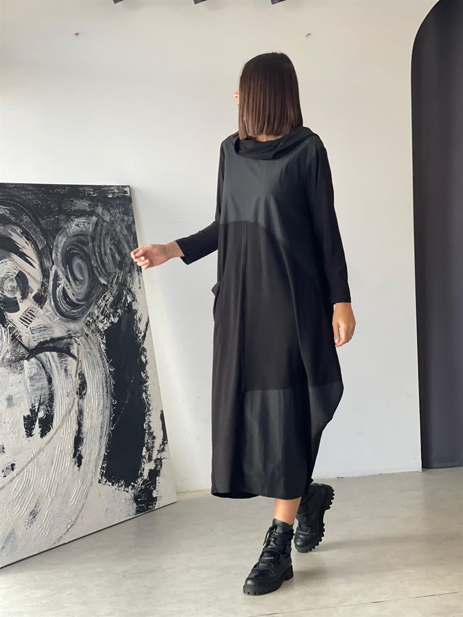 SETTAN KAPÜŞONLU TASARIM ELBİSE