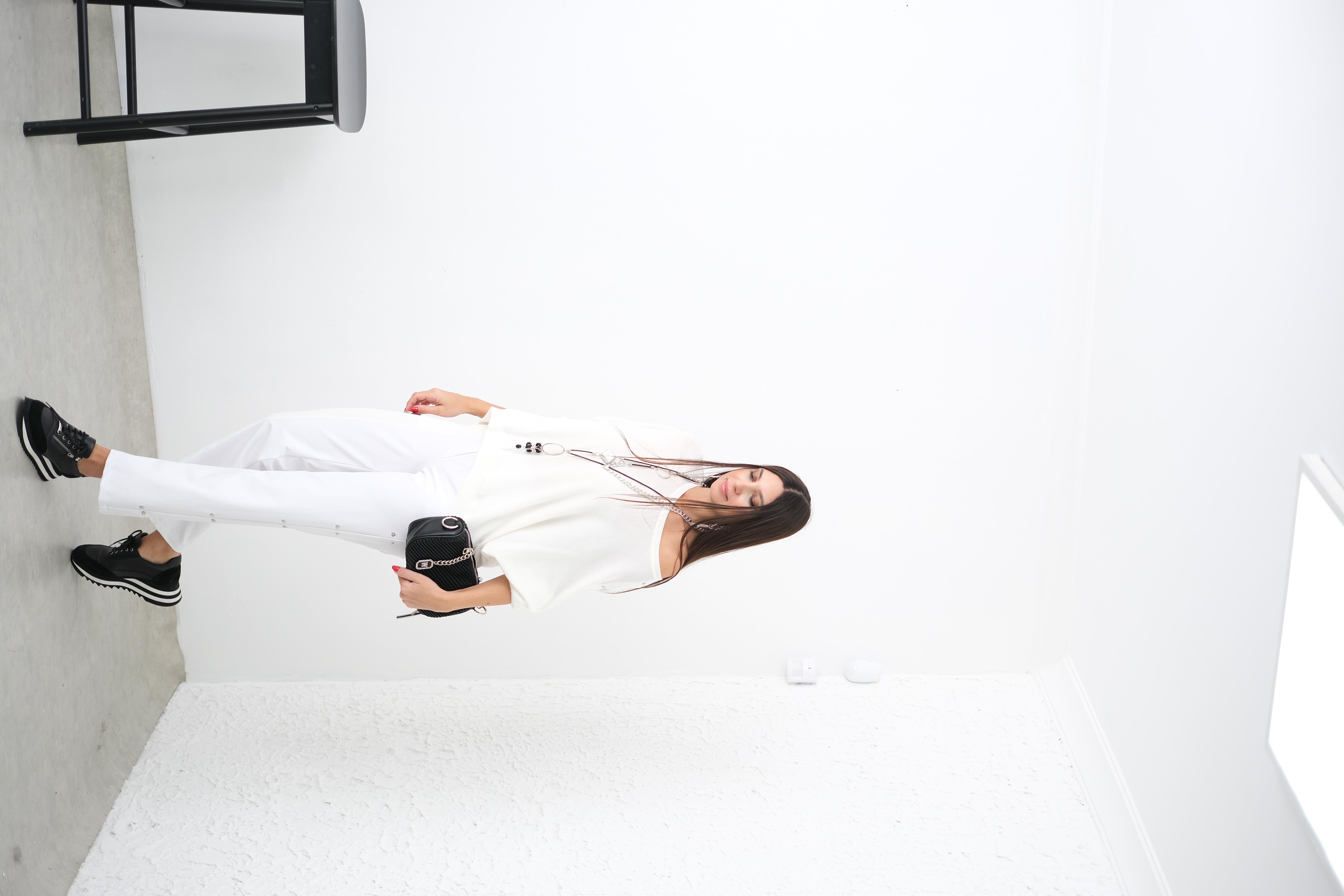 SNAP TRİKO DETAYLI ÇITÇITLI BEYAZ PANTOLON