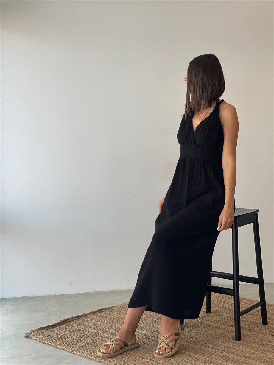 SOFİA SİYAH MÜSLİN ELBİSE