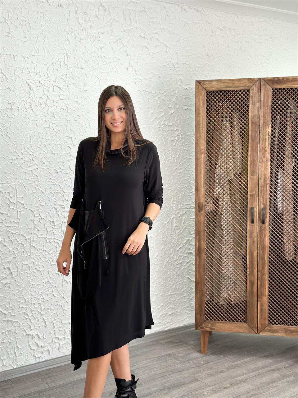 STORY SİYAH FERMUAR DETAYLI ELBİSE