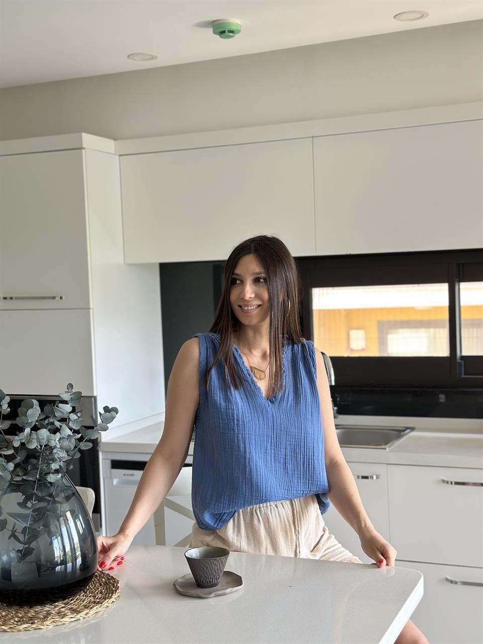 TARO İNDİGO MÜSLİN BLUZ