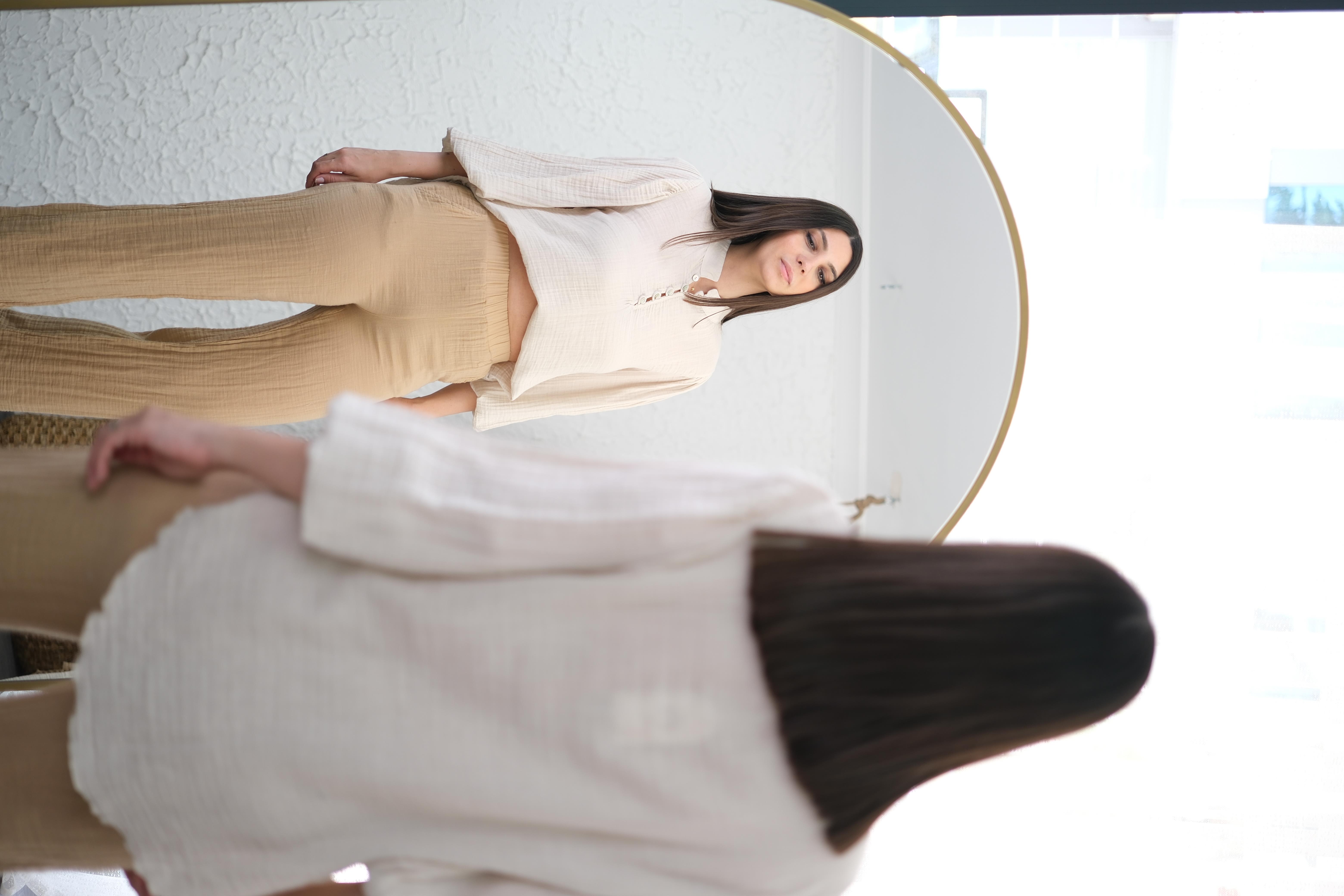 TARO KUM BEJİ MÜSLİN PANTOLON