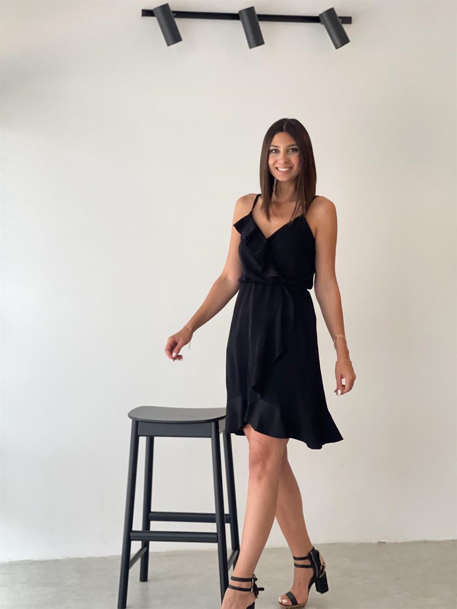 TİENDA KISA ASKILI SİYAH ELBİSE