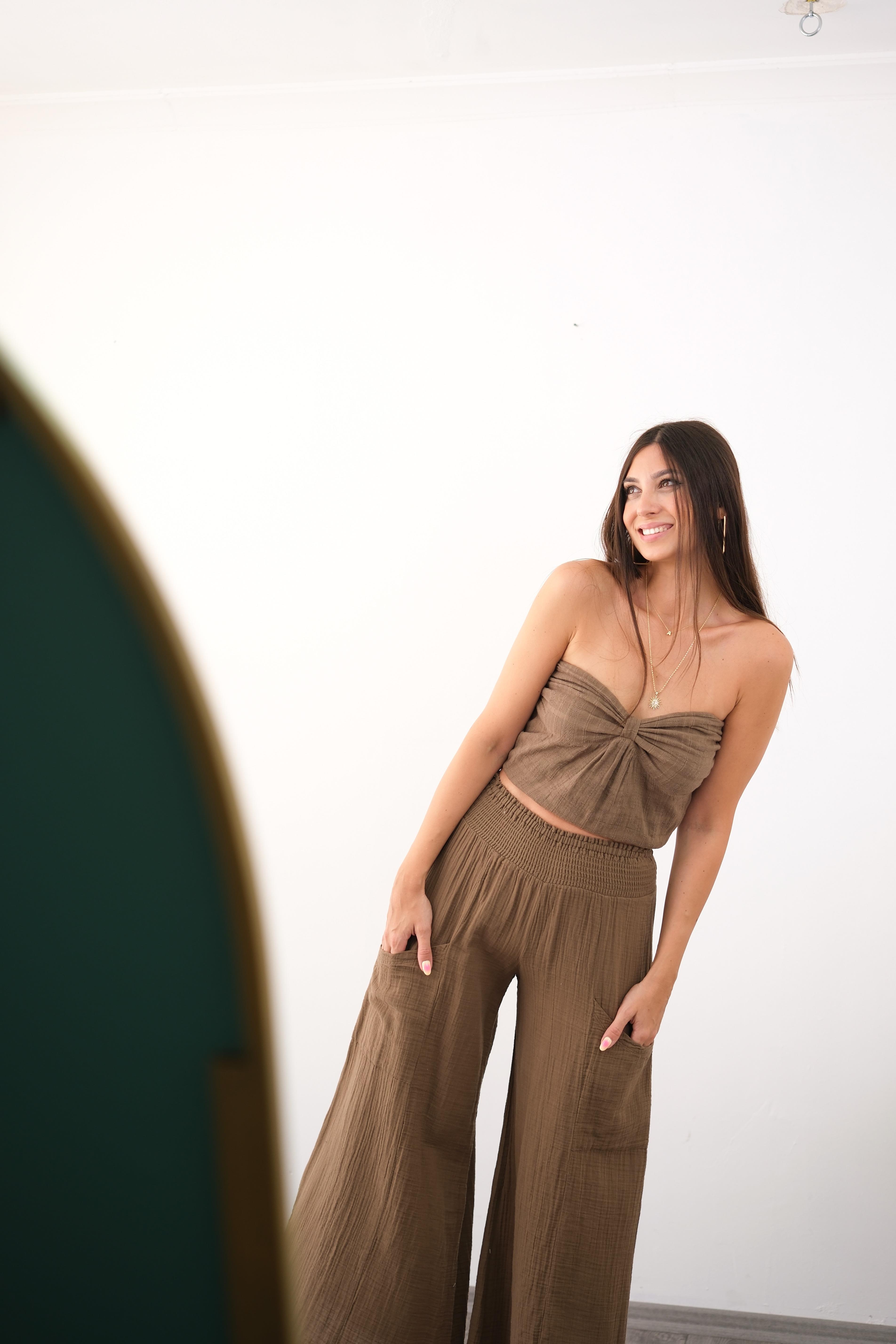 TORİ BEL LASTİKLİ KAHVE PANTOLON
