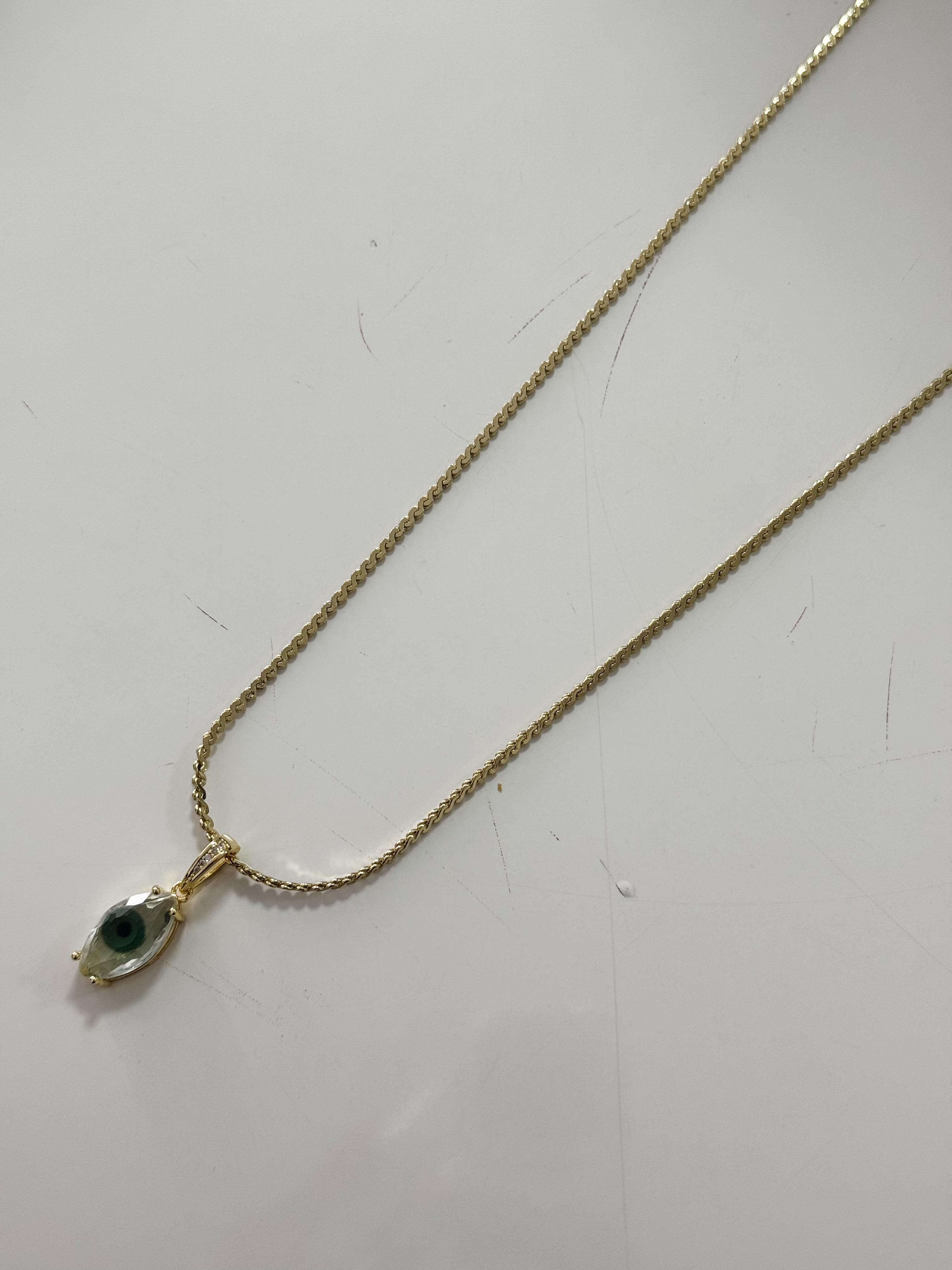 TRİA YEŞİL GÖZ UÇLU ÇELİK KOLYE 60 CM