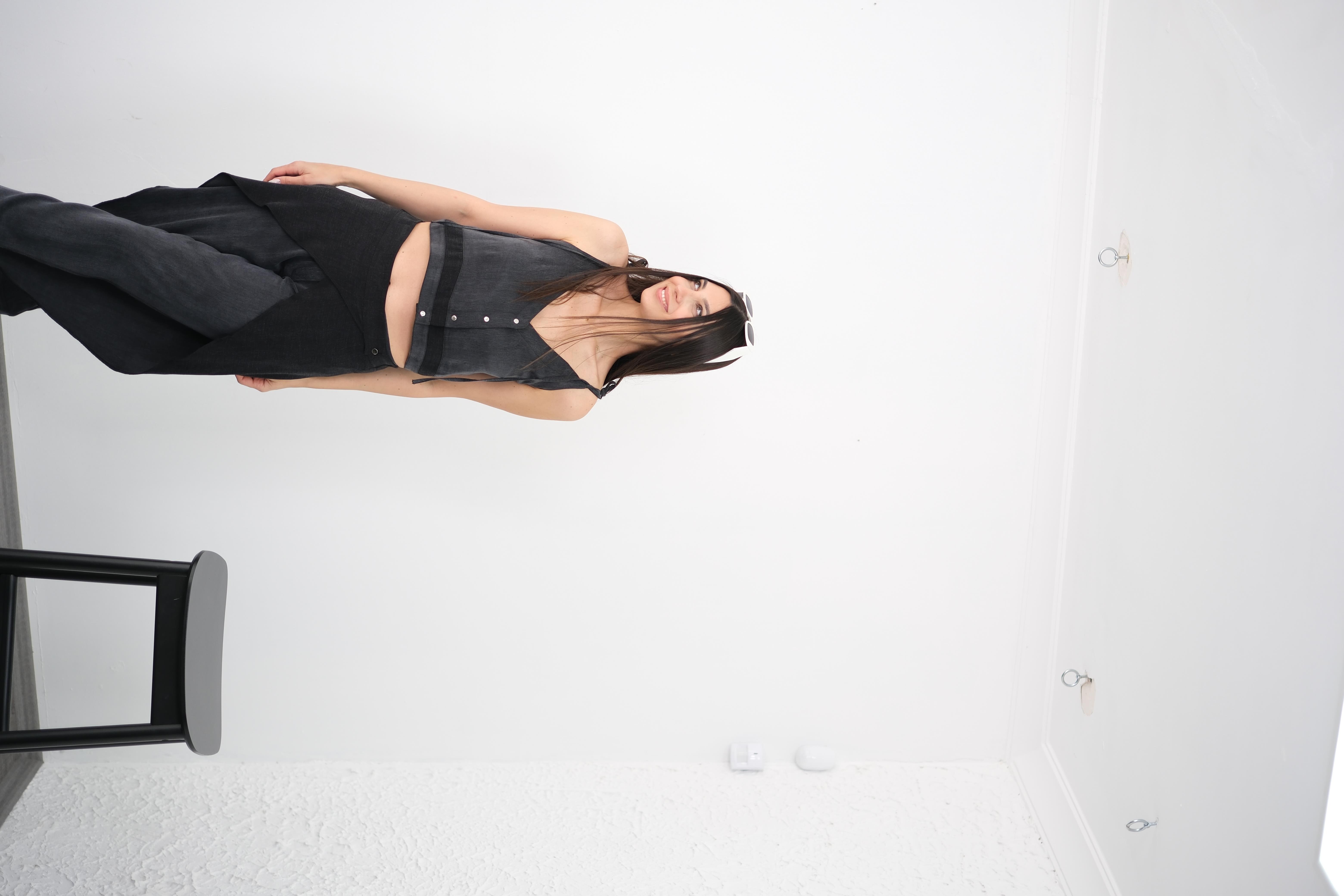 TUNİ ANTRASİT OMUZ BAĞLAMALI BLUZ