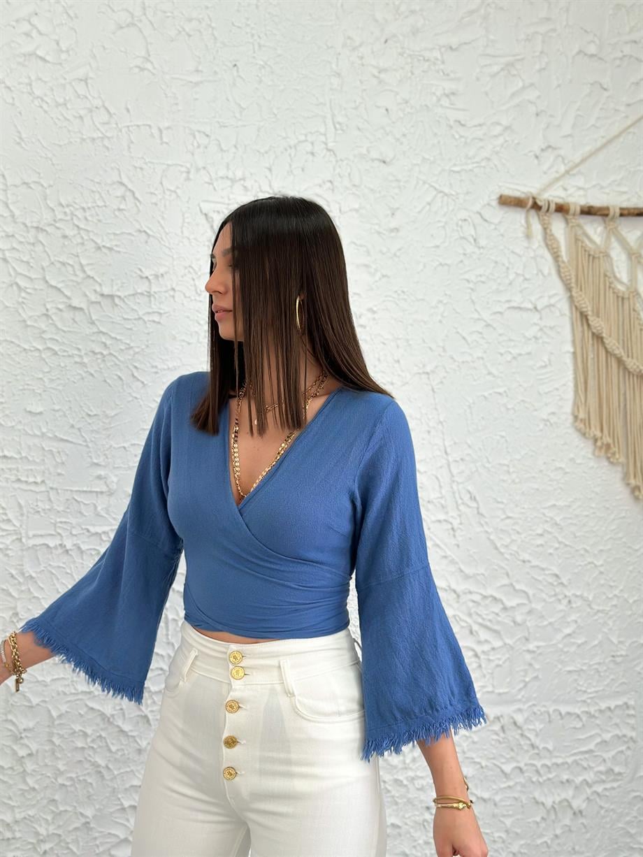 UMA İNDİGO BAĞLAMALI BLUZ