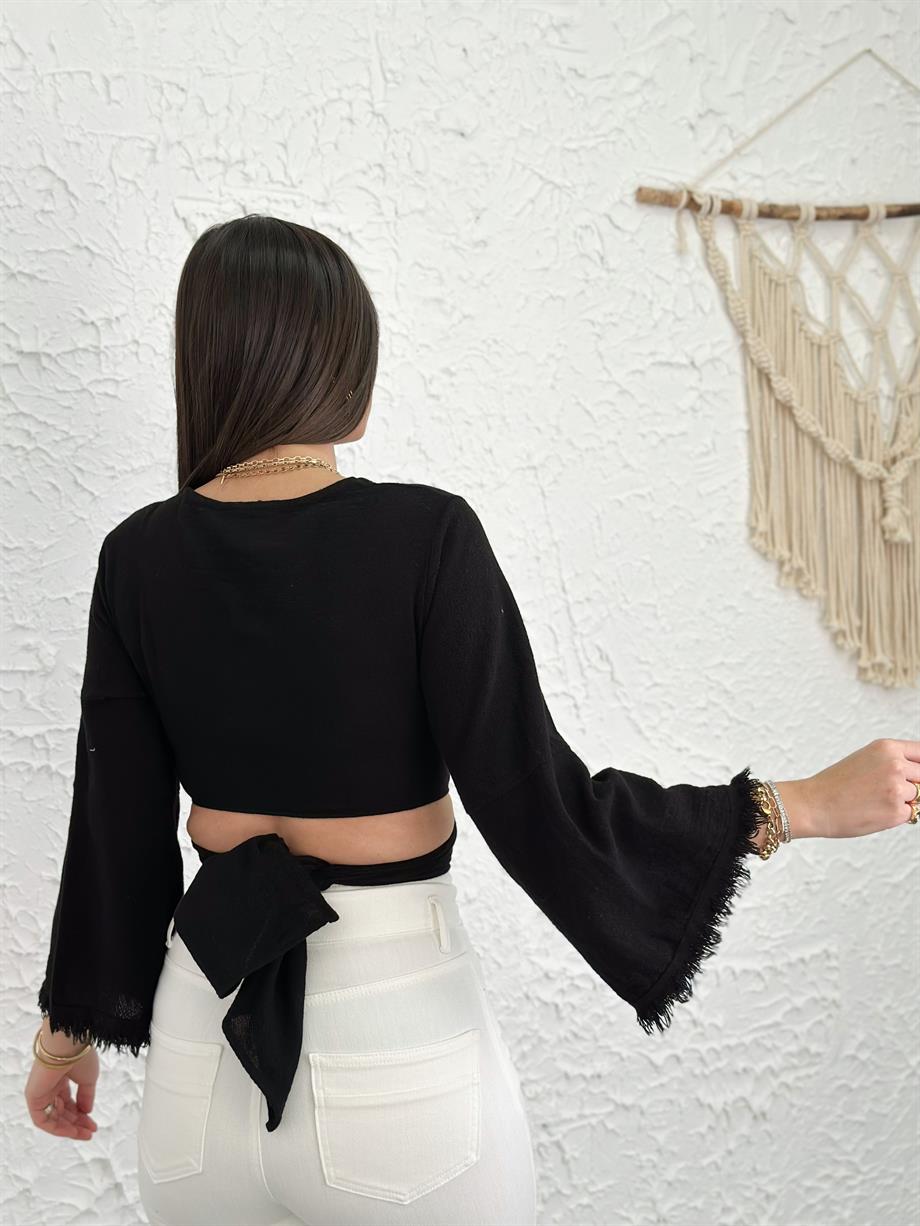 UMA SİYAH BAĞLAMALI BLUZ