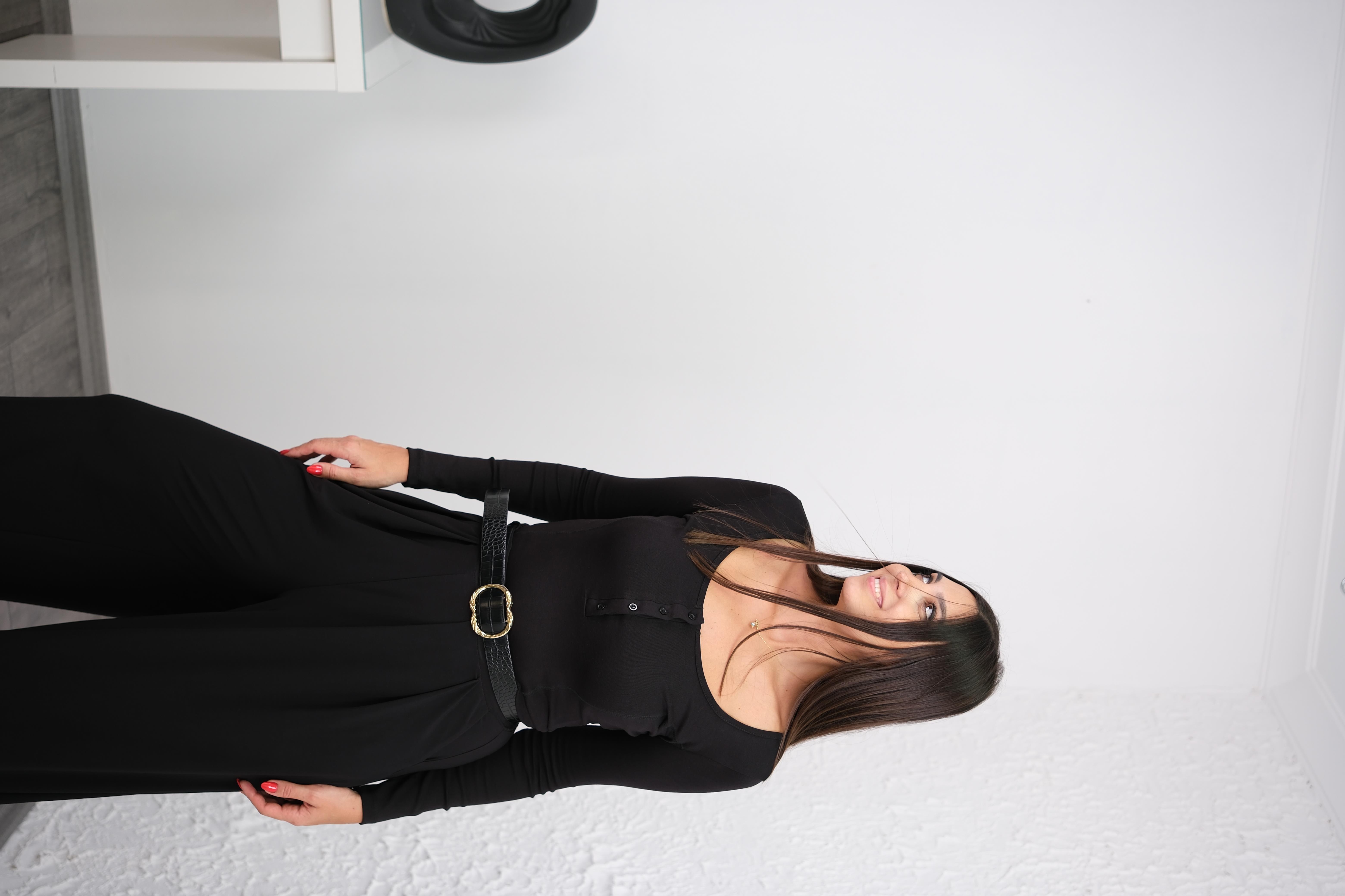 YALE DÜĞMELİ SİYAH BLUZ