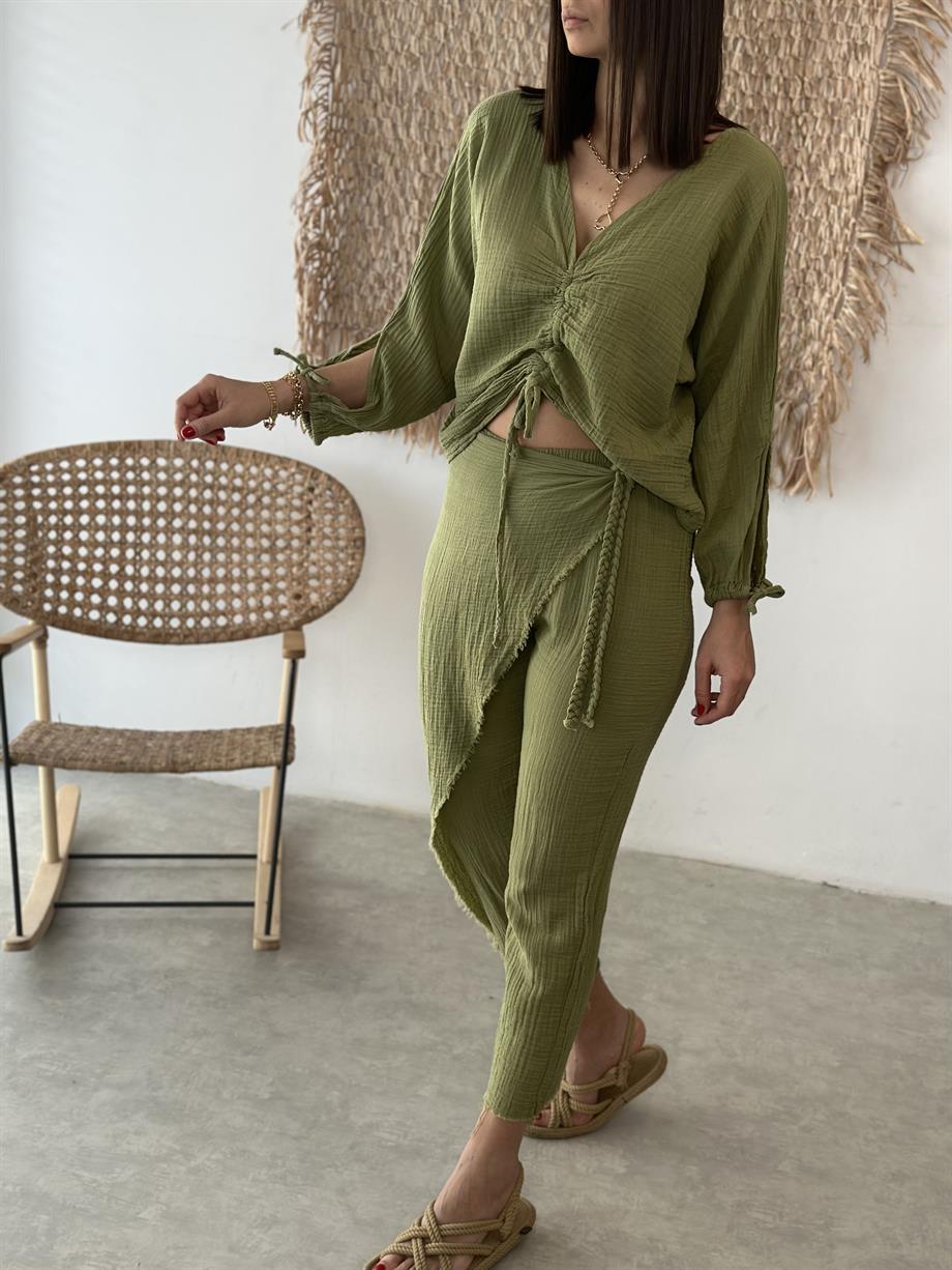 YOBO SAGE GREEN MÜSLİN PANTOLON