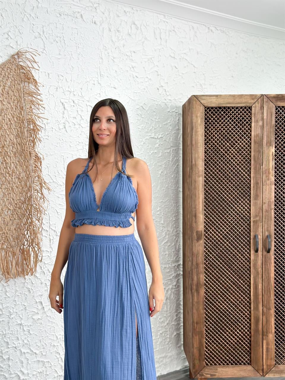 YORGİ İNDİGO MÜSLİN CROP