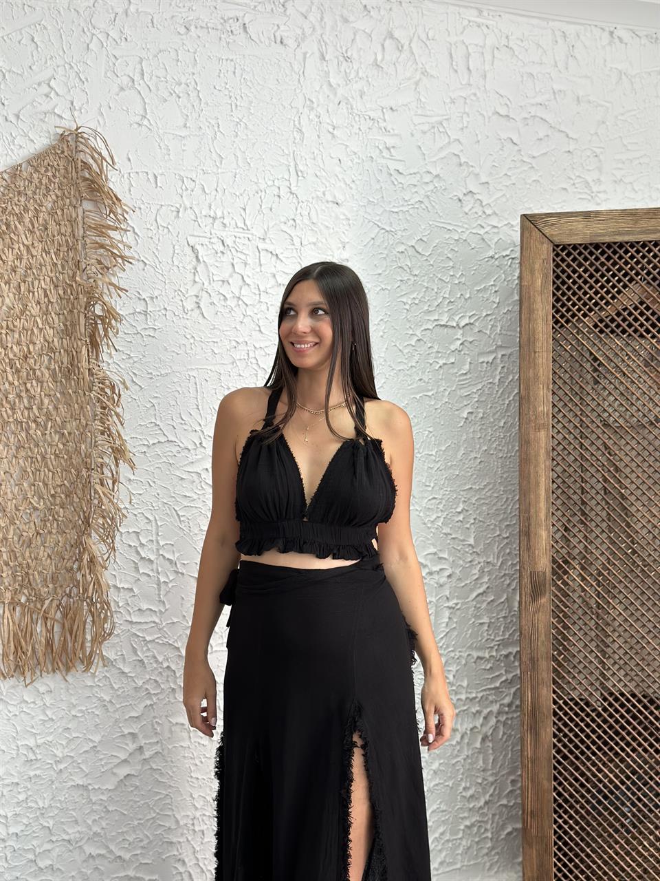 YORGİ SİYAH MÜSLİN CROP