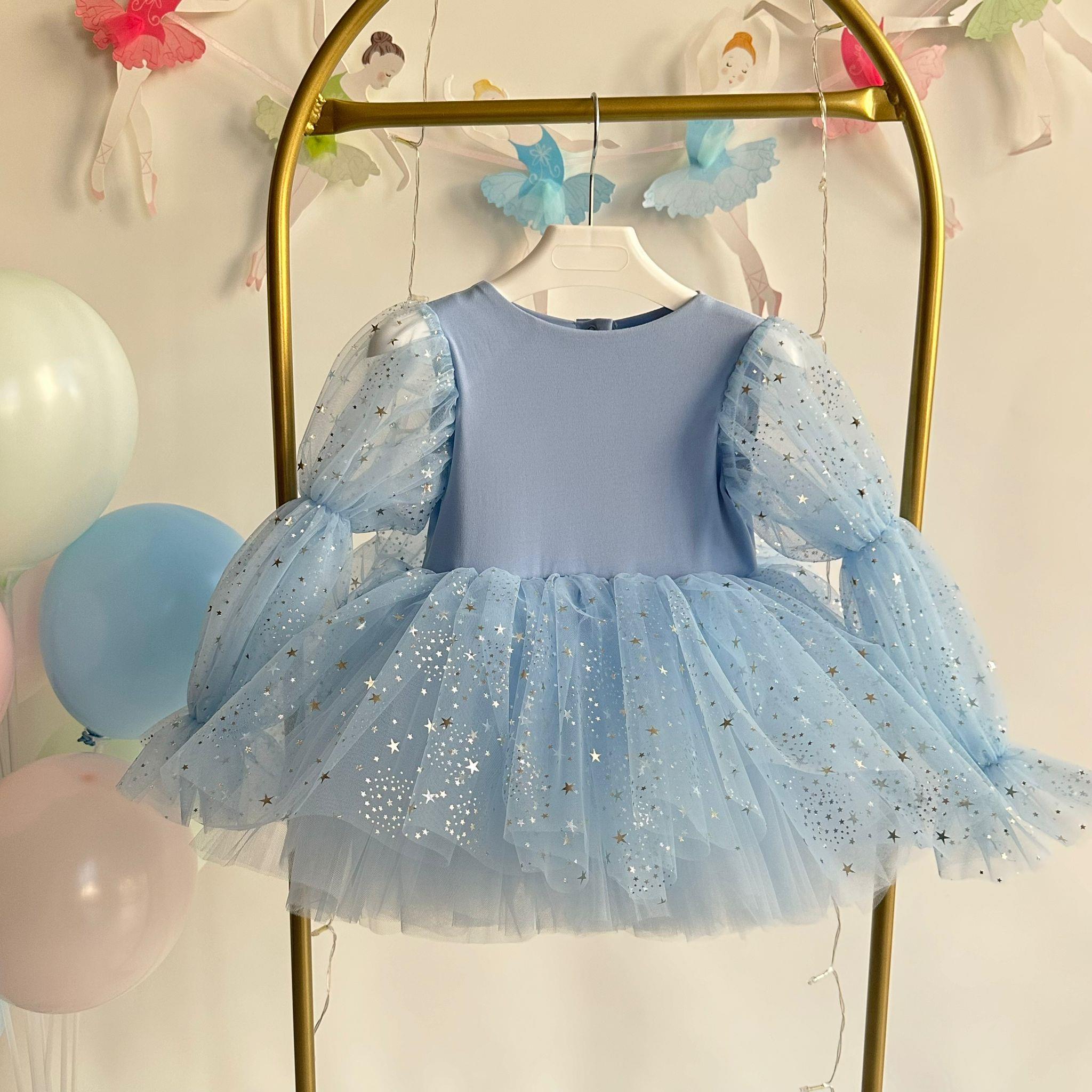BLUE MAGICAL BALLOON SLEEVE TUTU DRESS