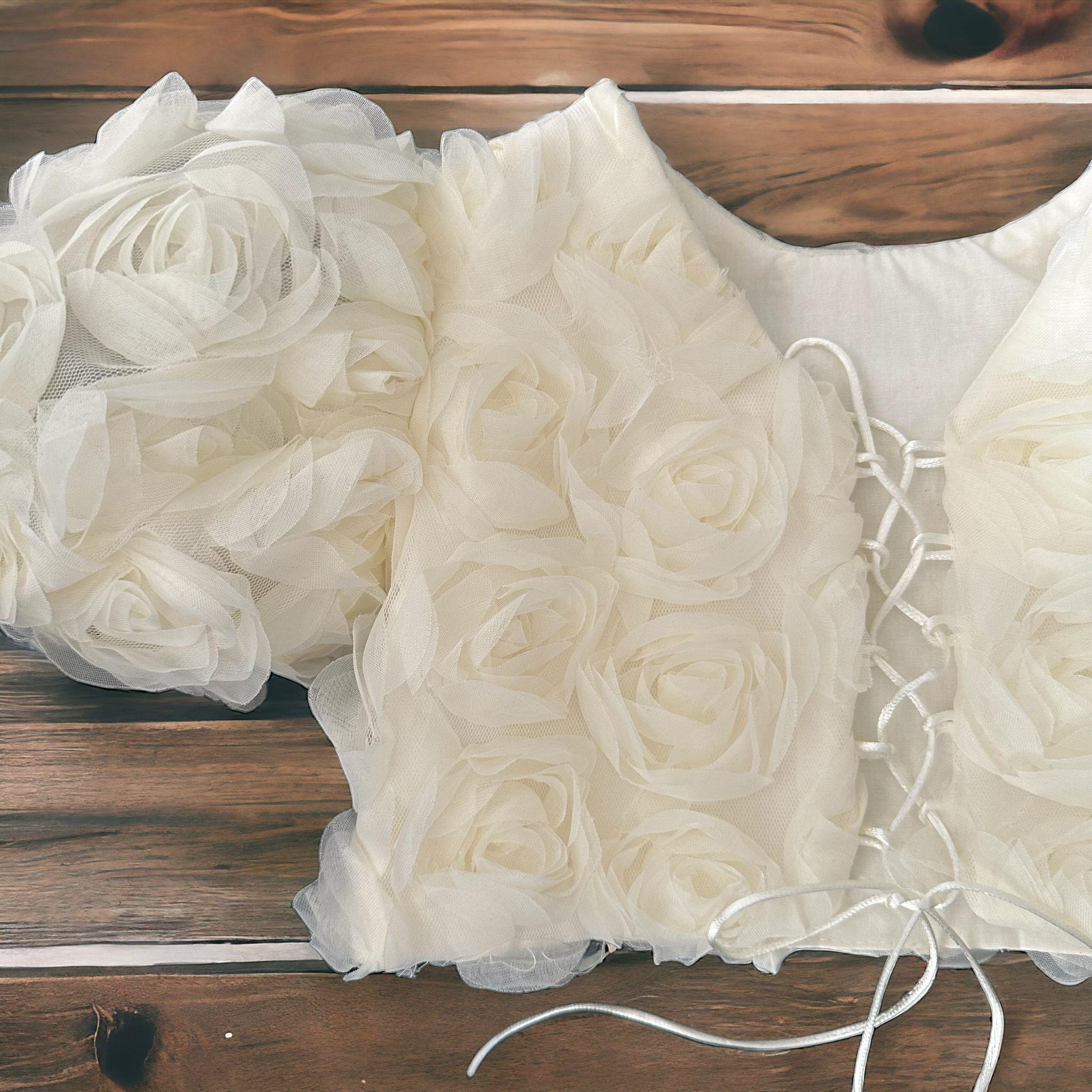 CREAM ROSE CROP TOP& TULLE SKIRT