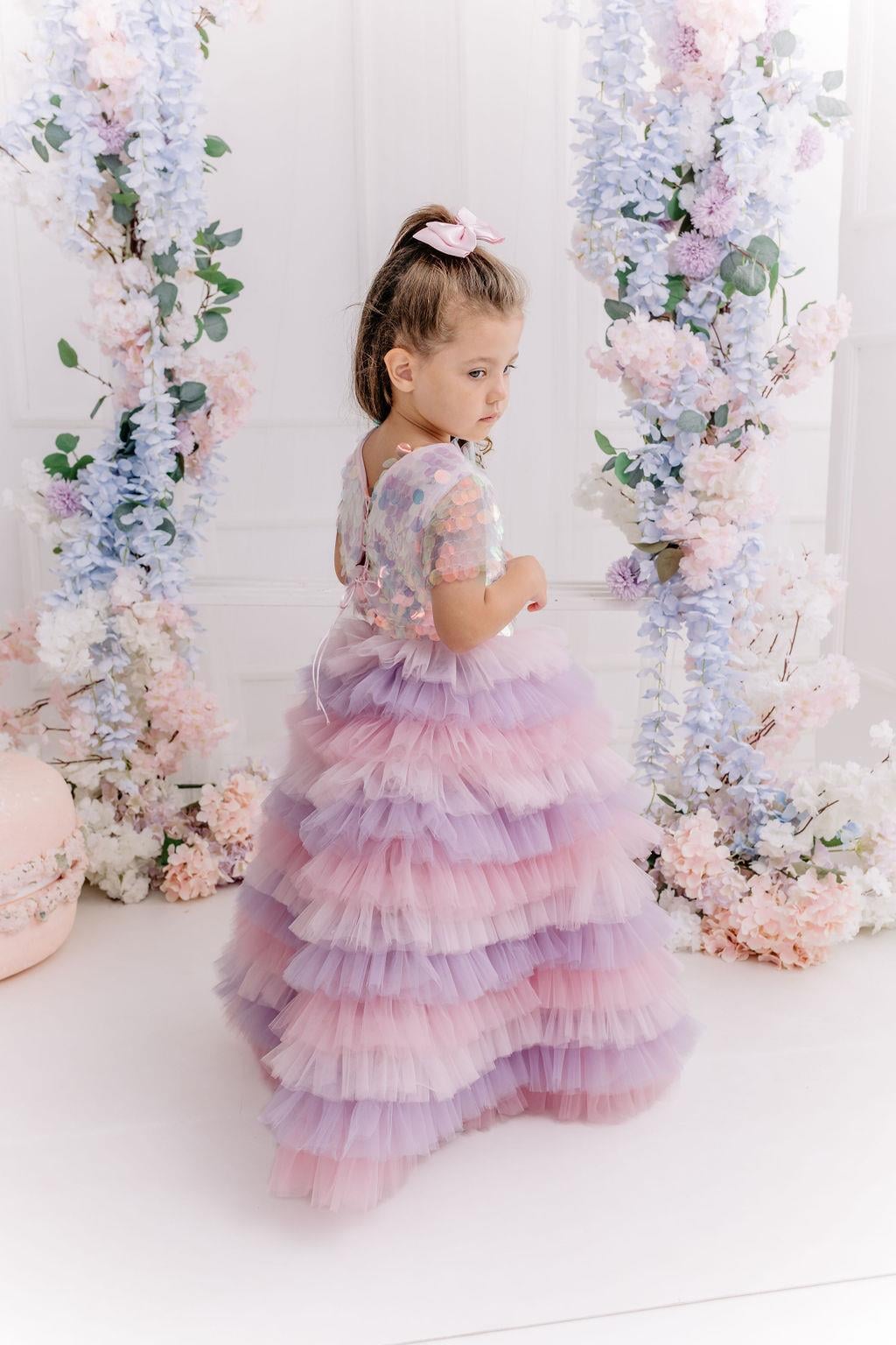 LAVENDER LONG TUTU SKIRT&PINK OVERSIZE CROP