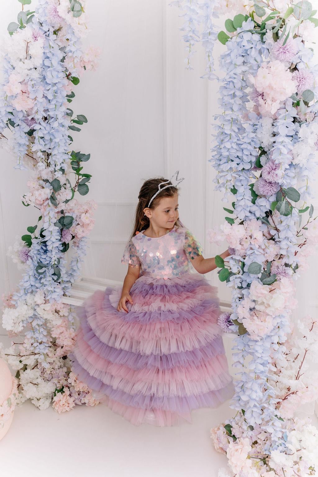 LAVENDER LONG TUTU SKIRT&PINK OVERSIZE CROP