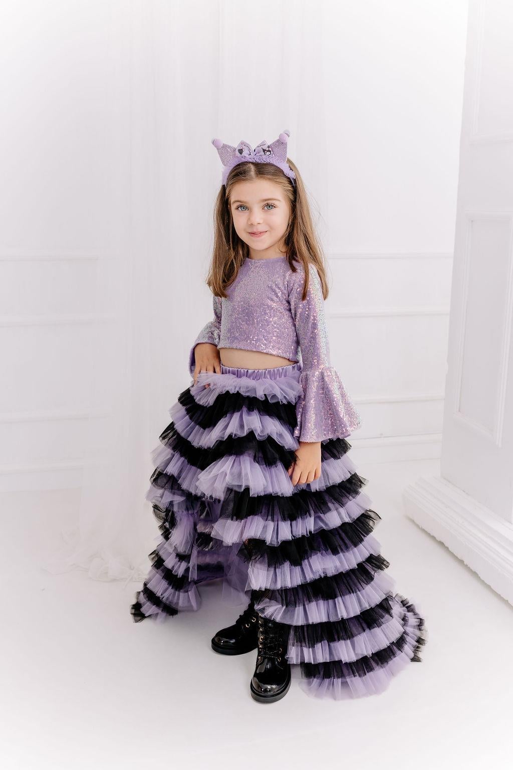 LILAC BLACK SKIRT WITH TAIL AND LILAC FRILL CROP (ETEK-CROP TAKIM)
