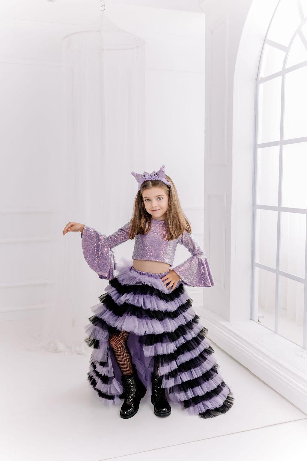 LILAC BLACK SKIRT WITH TAIL AND LILAC FRILL CROP (ETEK-CROP TAKIM)