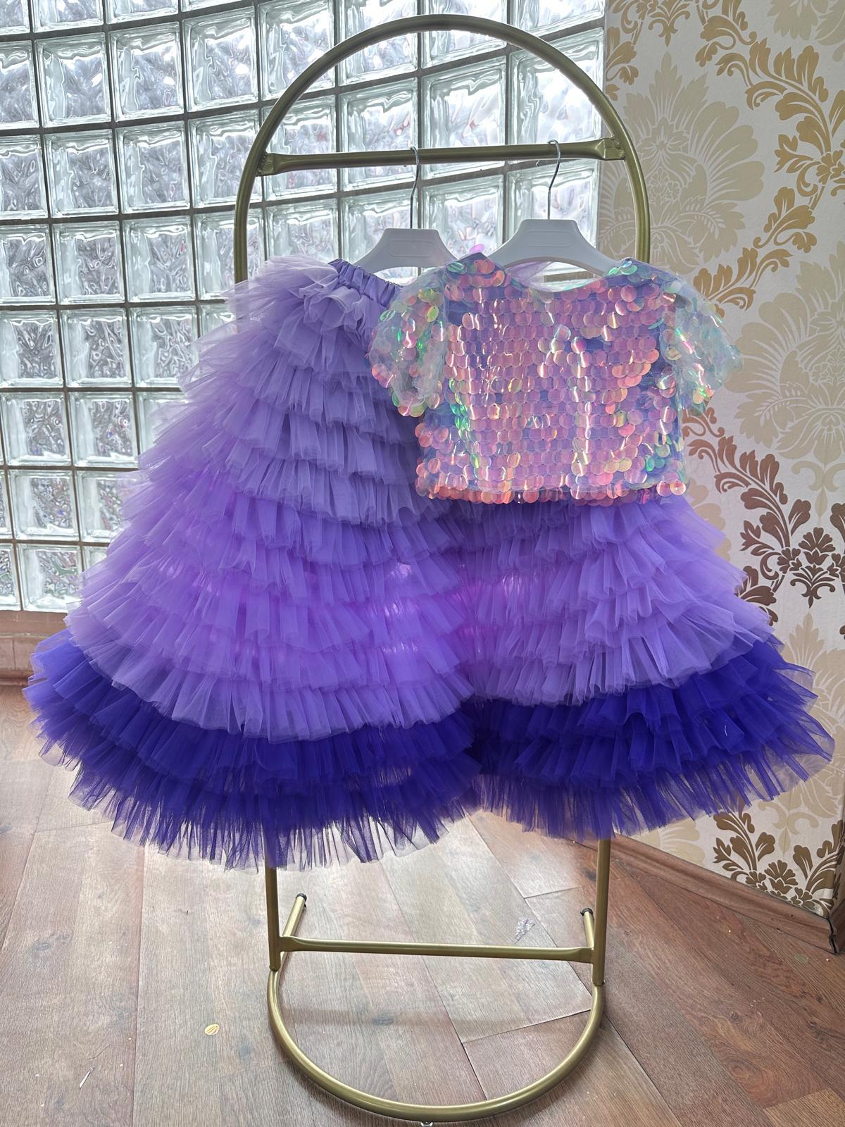 LILAC OMBRE LONG SKIRT& LILAC OVERSIZE CROP