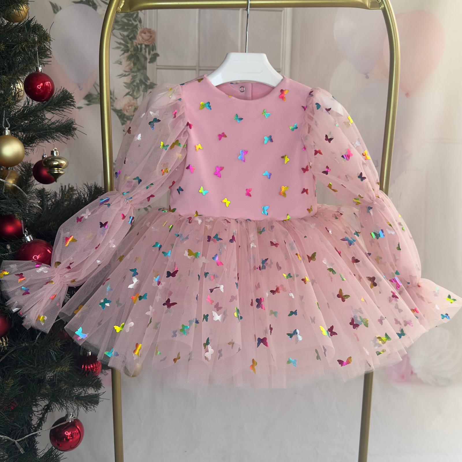 PINK BUTTERFLY BALLOON SHOULDER TUTU DRESS
