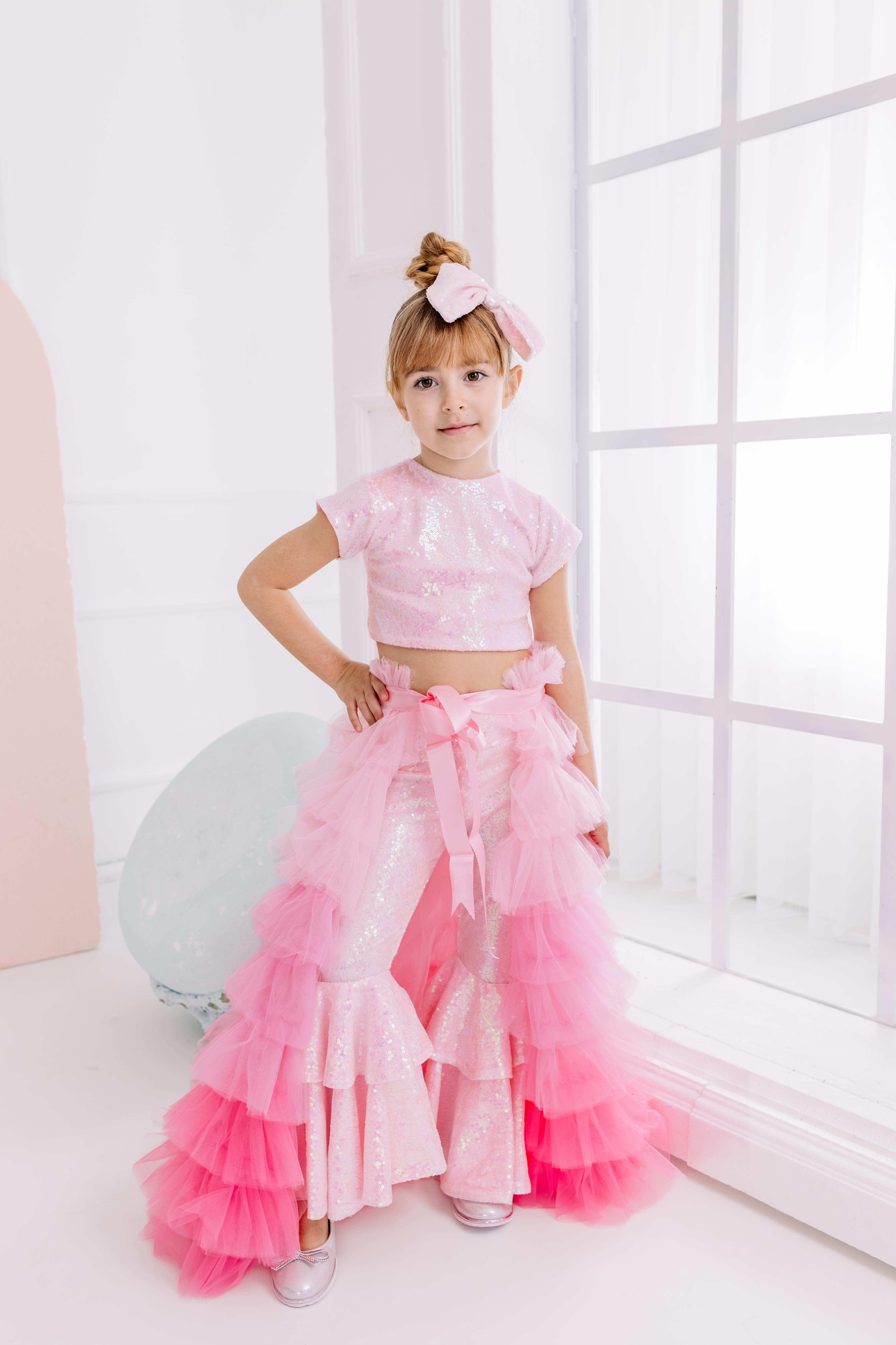 PINK FRİLL TROUSERS OUTFIT (TAM TAKIM)