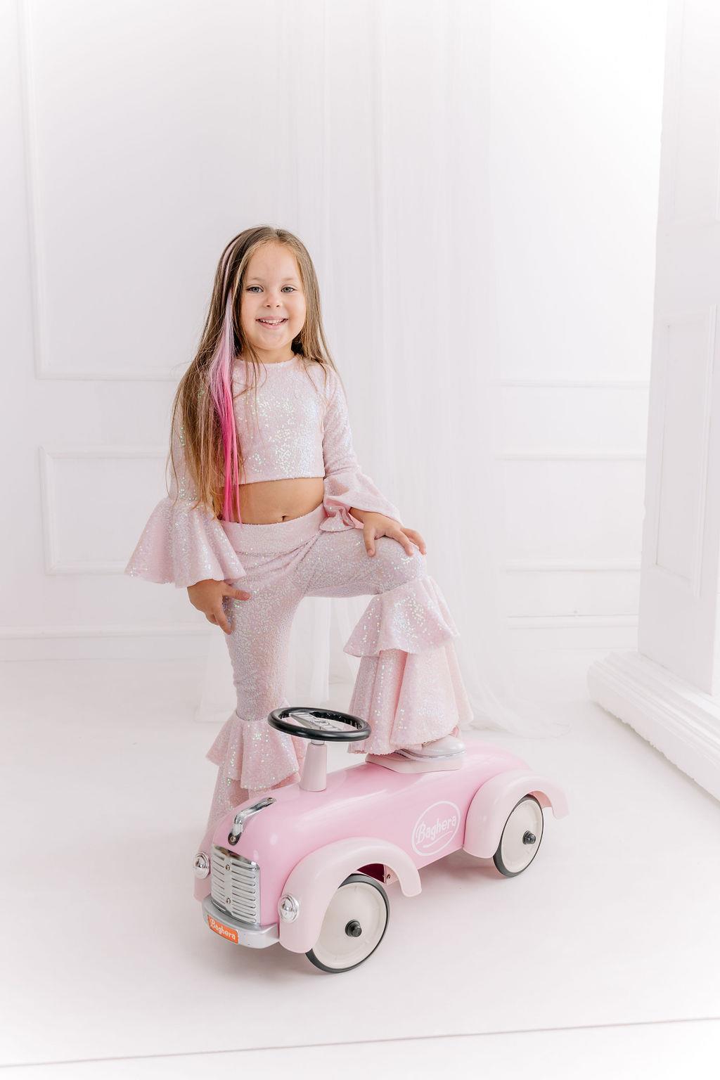 PINK FRILL WINTER CROP&FRILL TROUSER