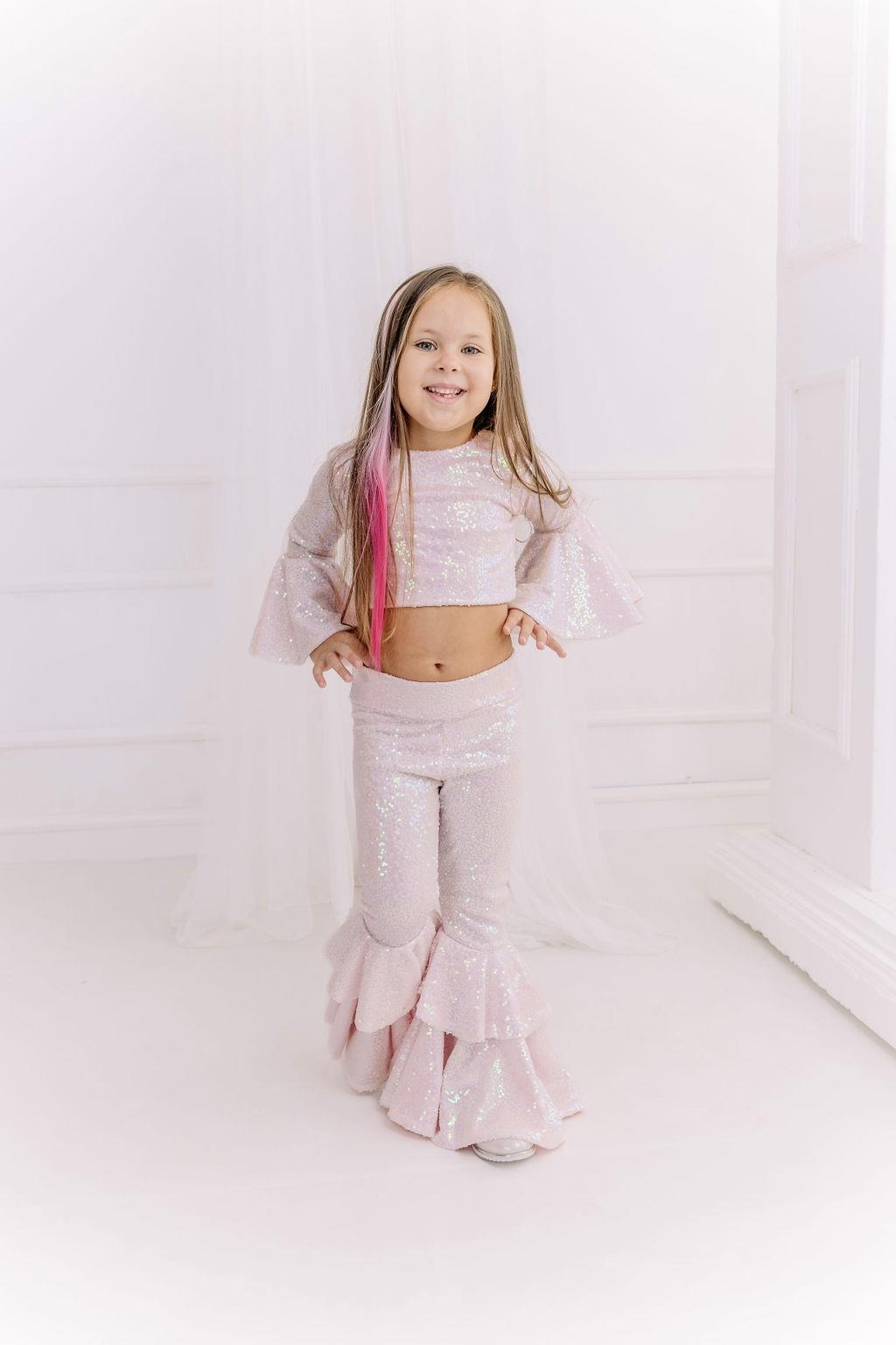 PINK FRILL WINTER CROP&FRILL TROUSER