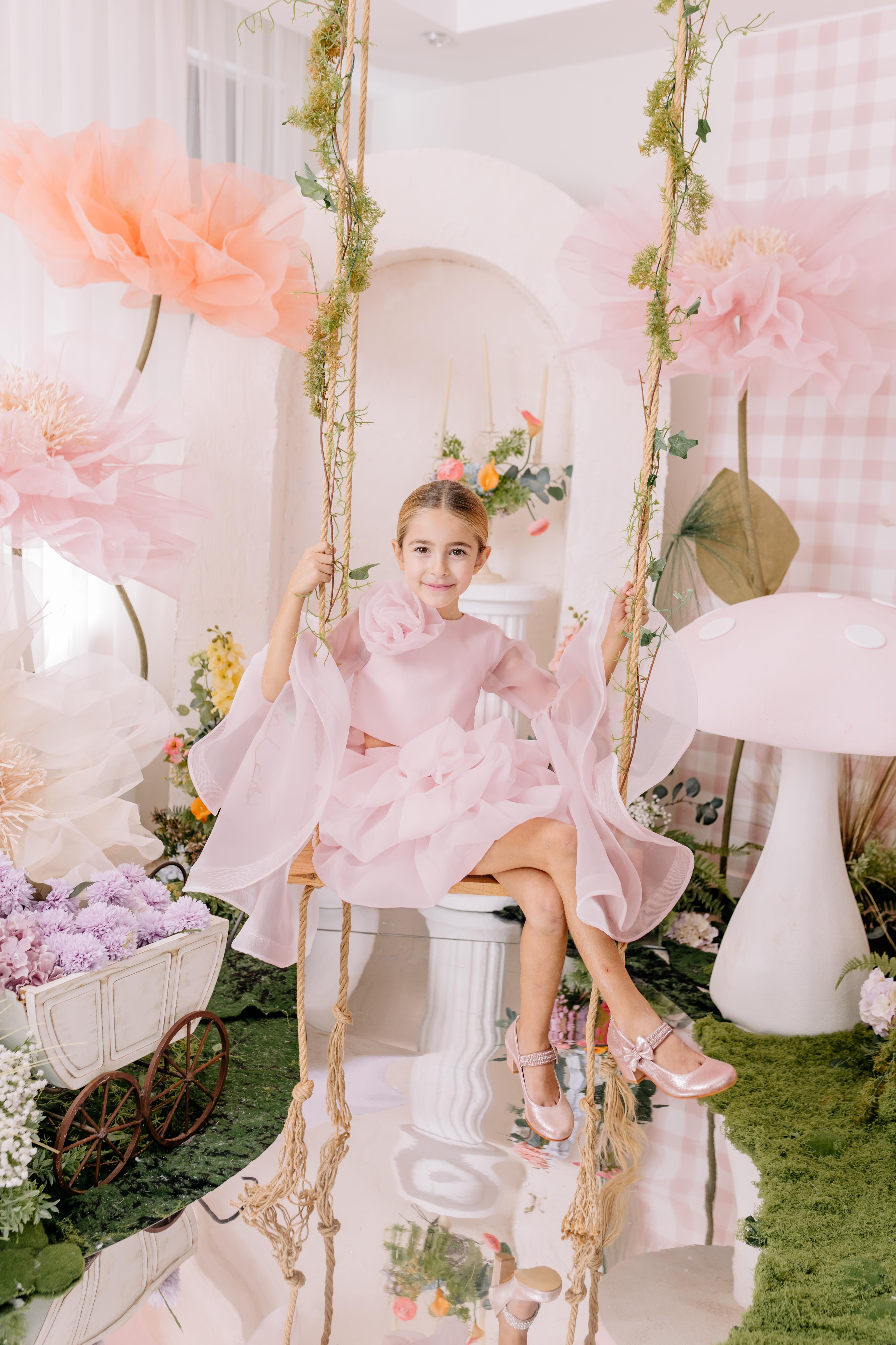 PINK HANGING SLEEVE CROP AND SKIRT