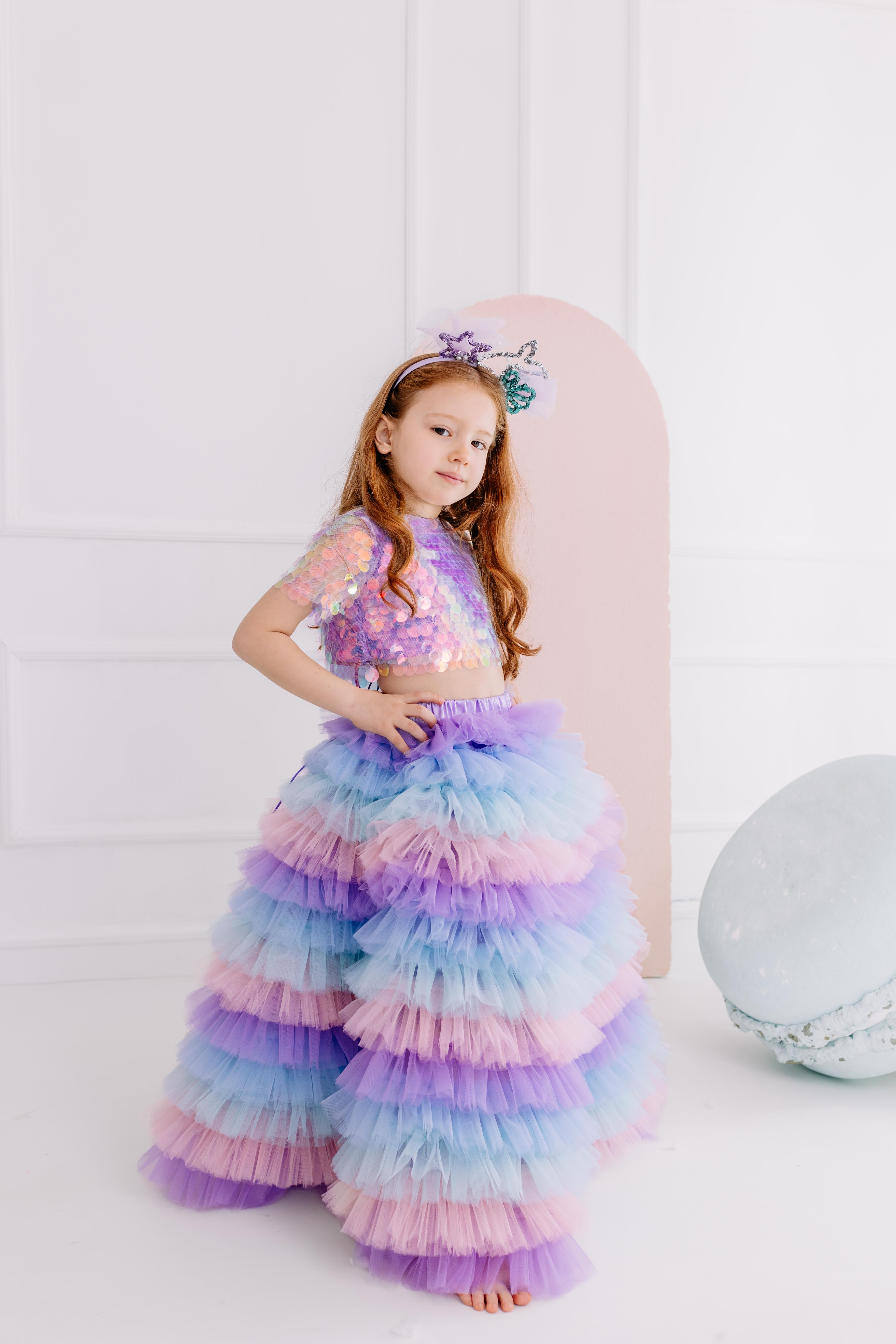 RAİNBOW SKIRT WITH  SQUAMA CROP 