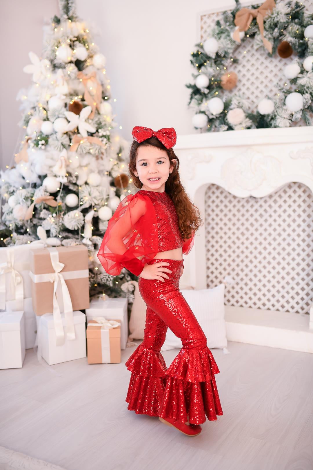 RED BOHO SHOULDER PANTOLON CROP TAKIM