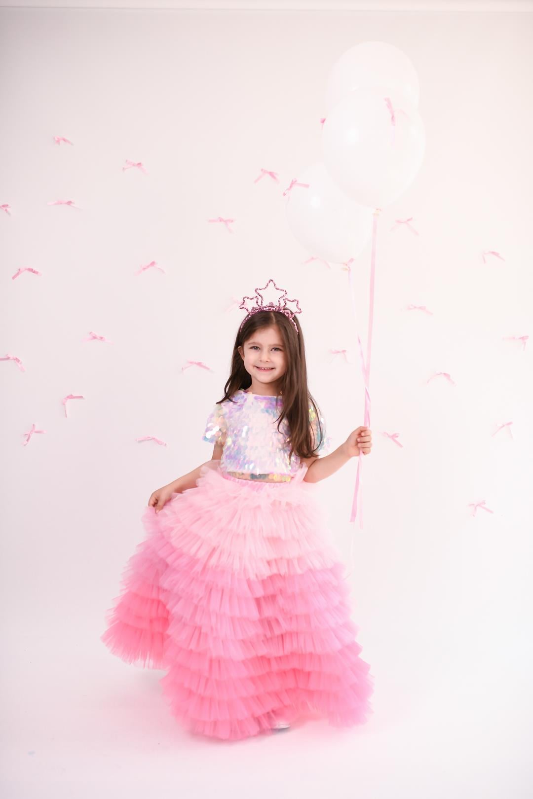 SUGAR CANDY LONG SKIRT& PINK OVERSIZE CROP TOP