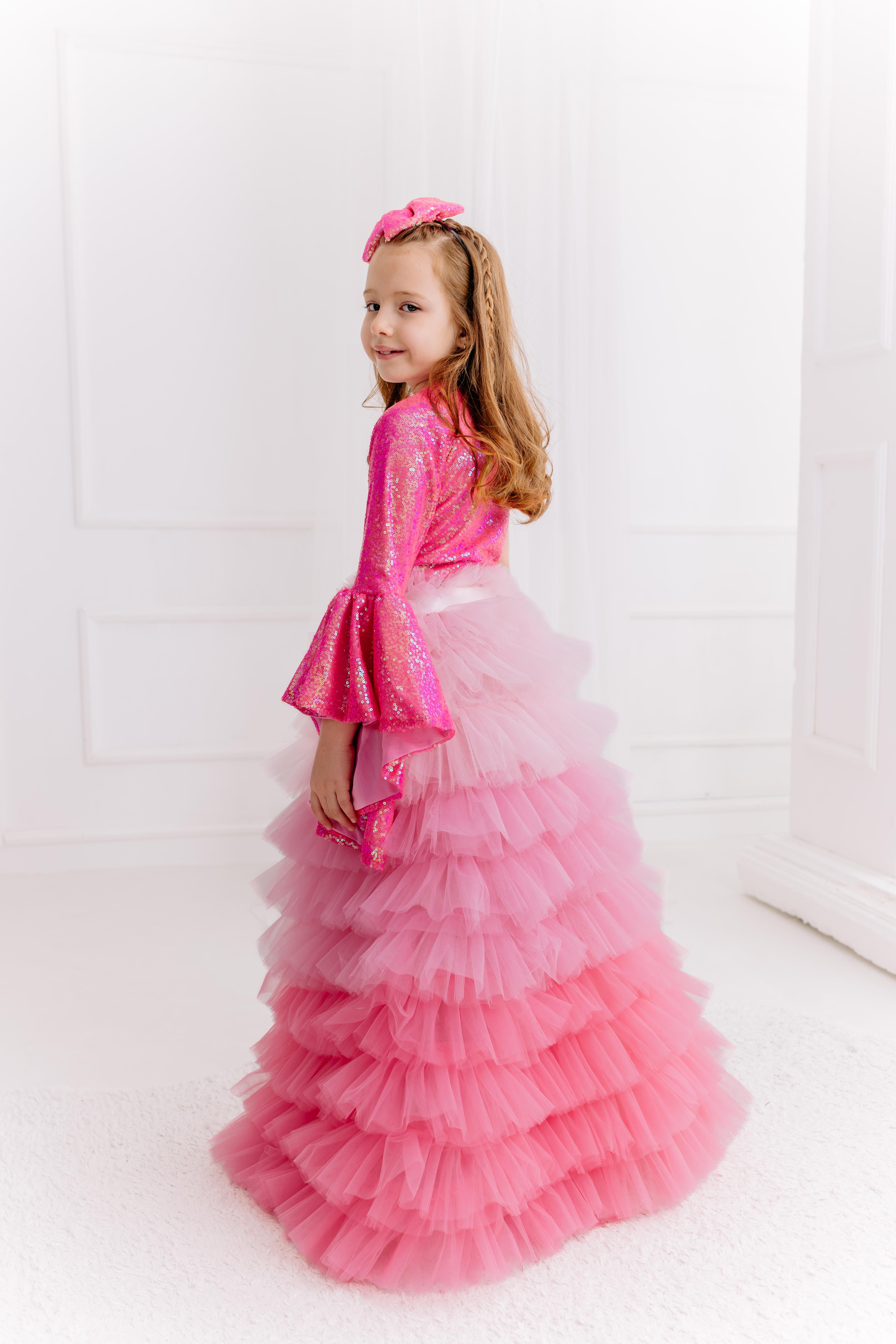SUGAR PINK ONE SHOULDER CROP AND FRILL TROUSERS OUTFIT (TAM SET)