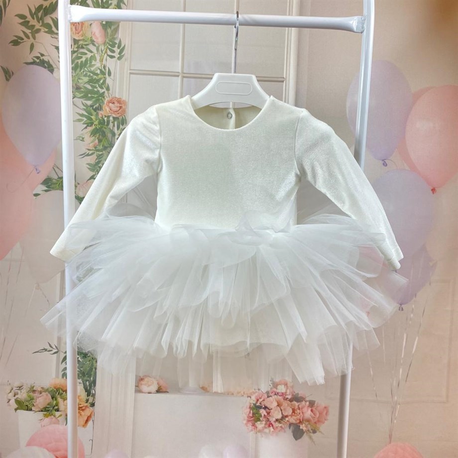 WHITE BASIC VELVET TUTU DRESS