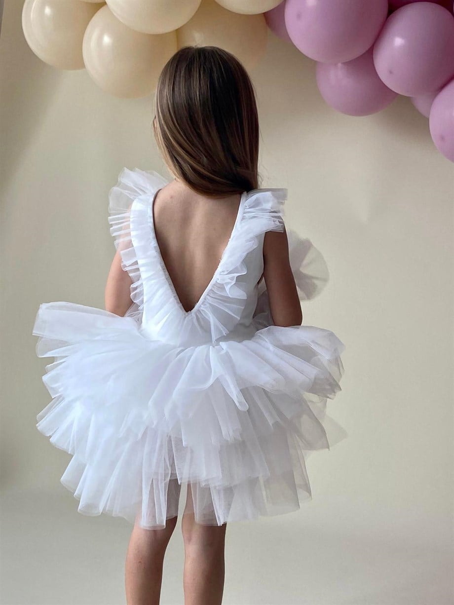 WHITE LOW-CUT BACK TUTU DRESS