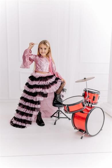 BLACKPINK SKIRT WITH TAIL AND PINK CROP (ETEK-CROP TAKIM