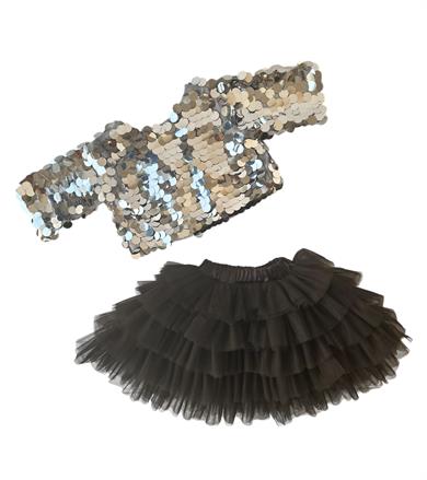 BLACK SKIRT&SILVER SQUAMA CROP