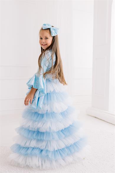 BLUE ONE SHOULDER CROP AND FRILL TROUSERS OUTFIT (TAM SET)