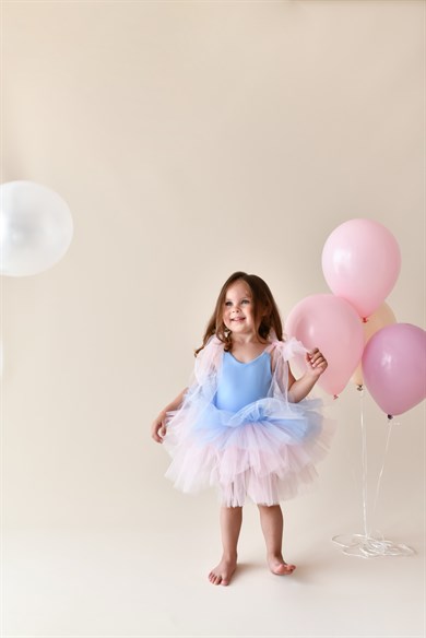 BOW WITH TULLE TUTU DRESS BLUE