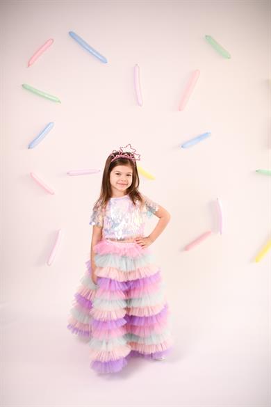 COLORFUL LONG SKIRT&PINK OVERSIZE CROP