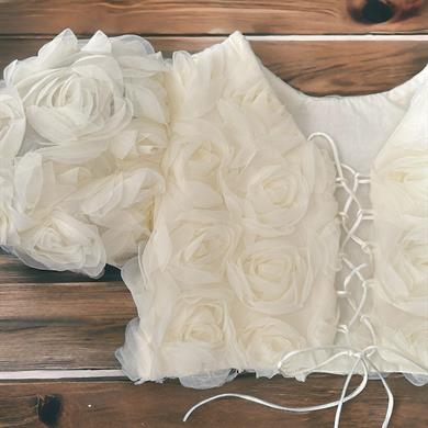 CREAM ROSE CROP TOP& TULLE SKIRT
